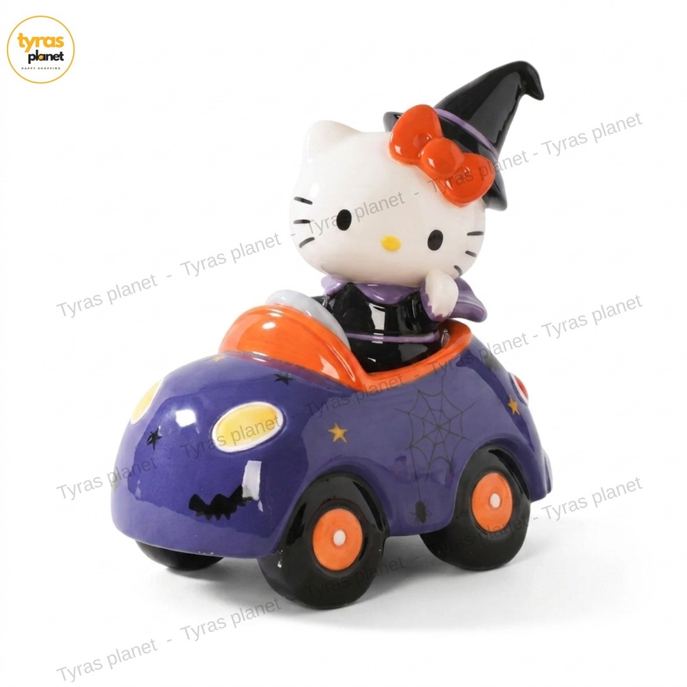 Hello Kitty Blue Sky Halloween Cute Ceramic Witch in Purple Car Orange Bow